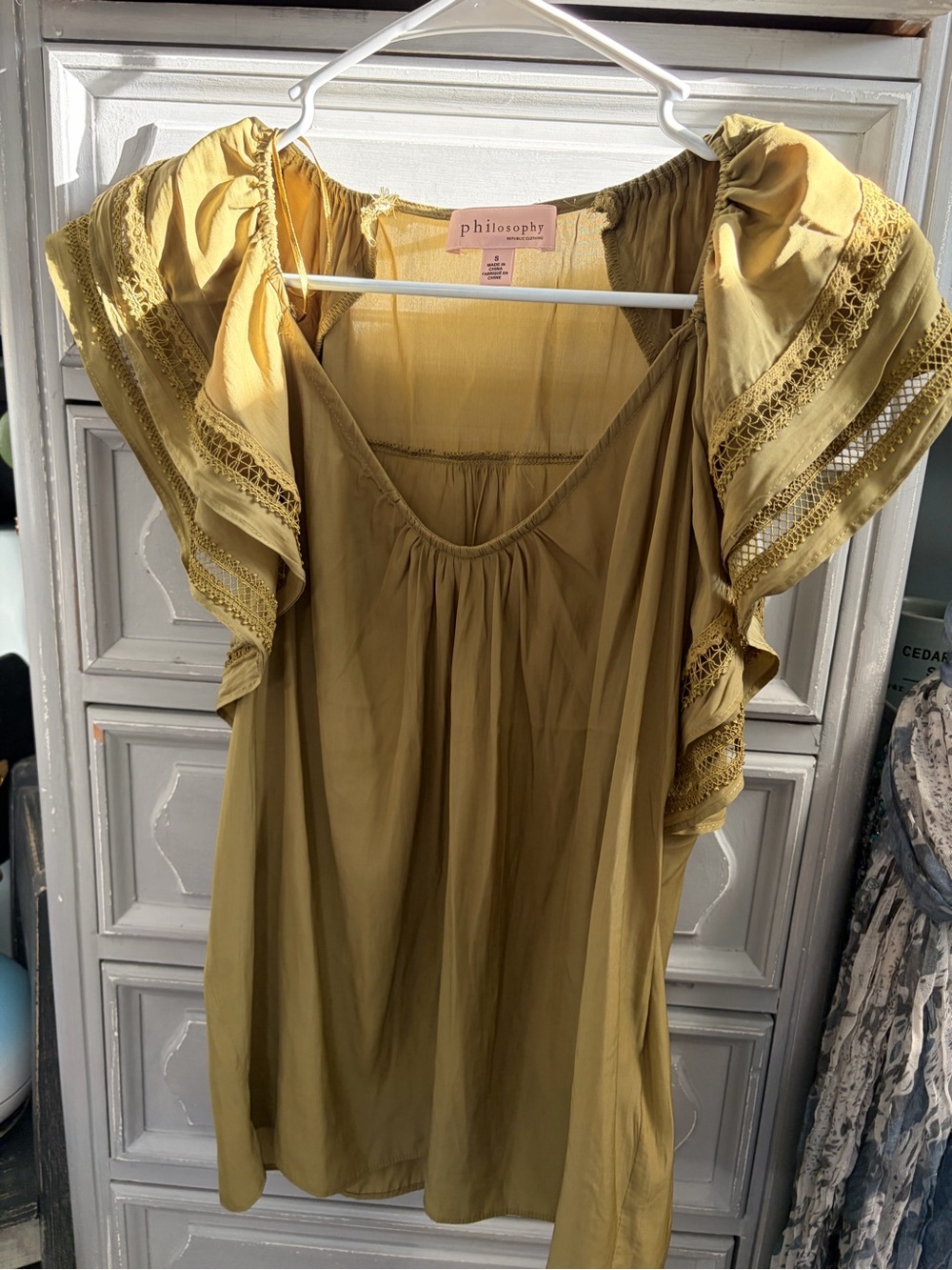 Philosophy Olive Green Ruffle Sleeve Blouse